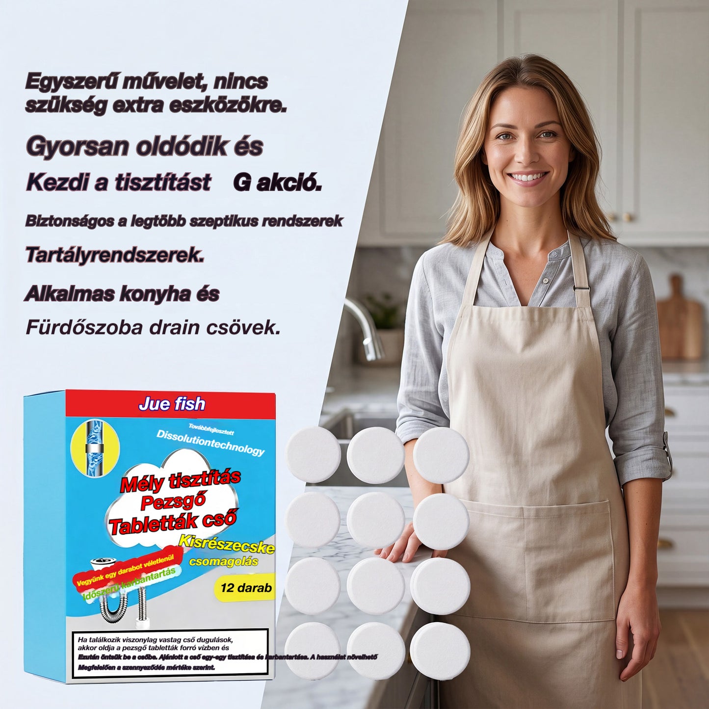 🥳3 doboz 8900 Ft💞 Hatékony pezsgőtabletta csőtisztító, gyorsan feloldja a hajszálak okozta zsírt és dugulásokat, antibakteriális csőtisztító és szagtalanító mosdókagylóhoz, WC-hez és padlólefolyókhoz.