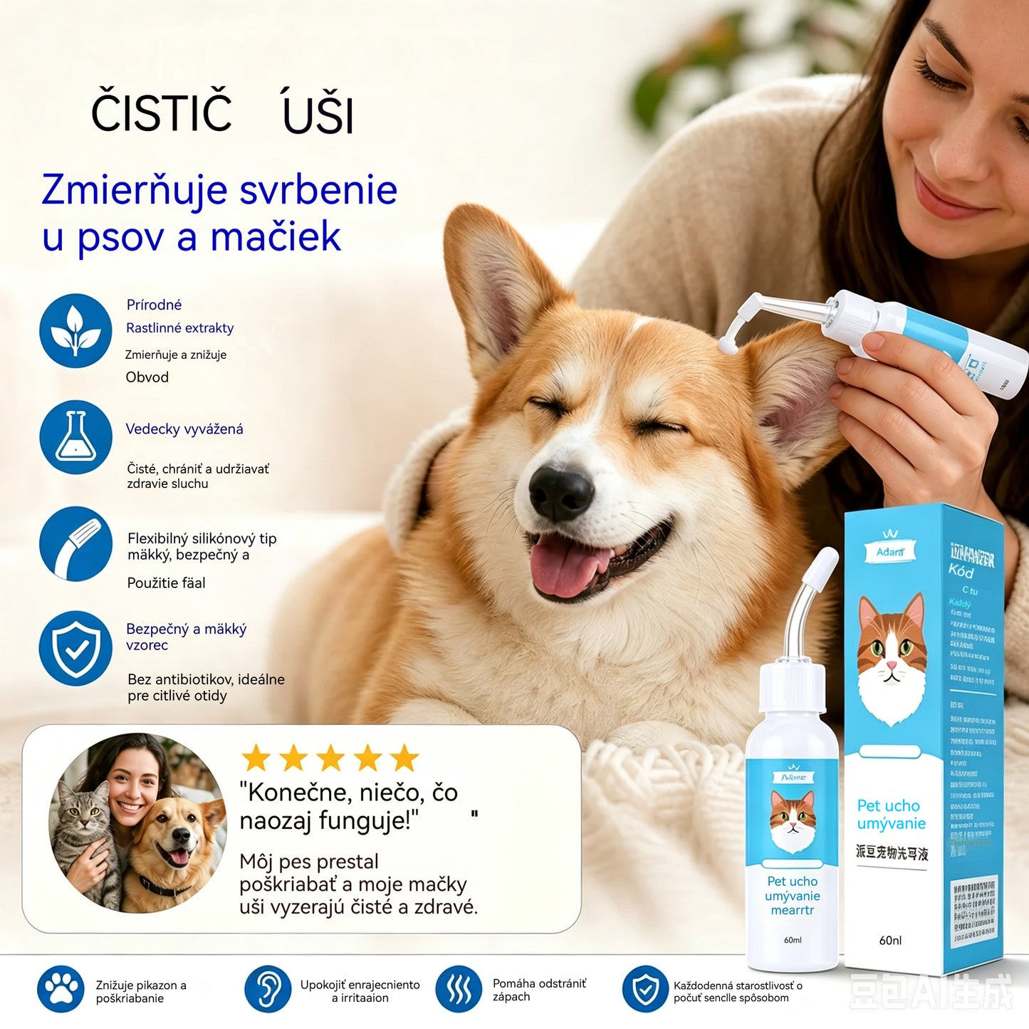 🐶🐱 Čistič uší ke zmírnění svědění uší u psů a koček.