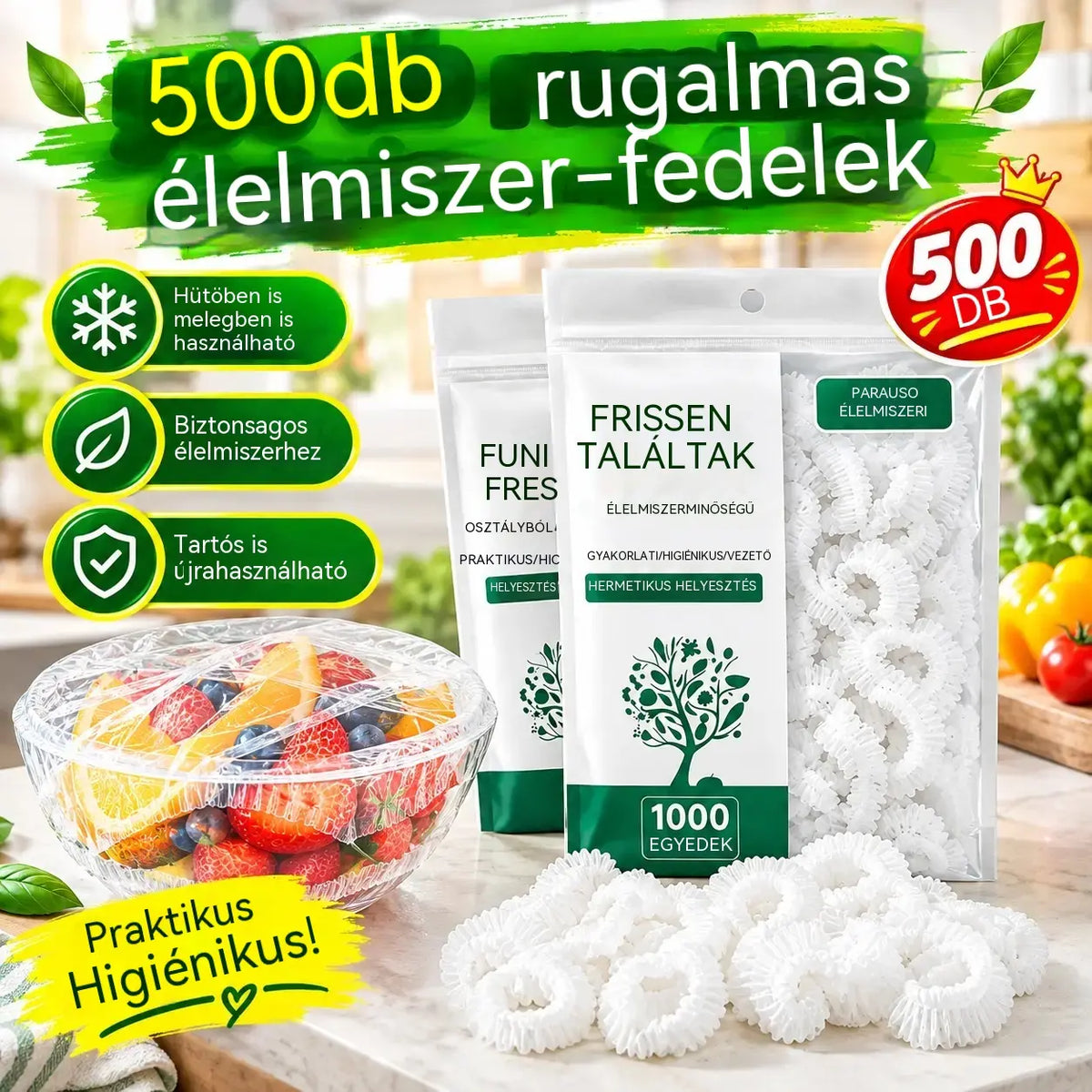 🔥【Utolsó napi különleges ajánlat: 50% kedvezmény】✨500 újrafelhasználható, rugalmas, élelmiszerbiztonságos műanyag borító