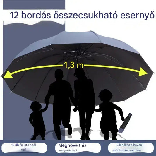 ☔ 12 bordás összecsukható esernyő – szélálló, vízálló és könnyű esőben és napsütésben 🌞