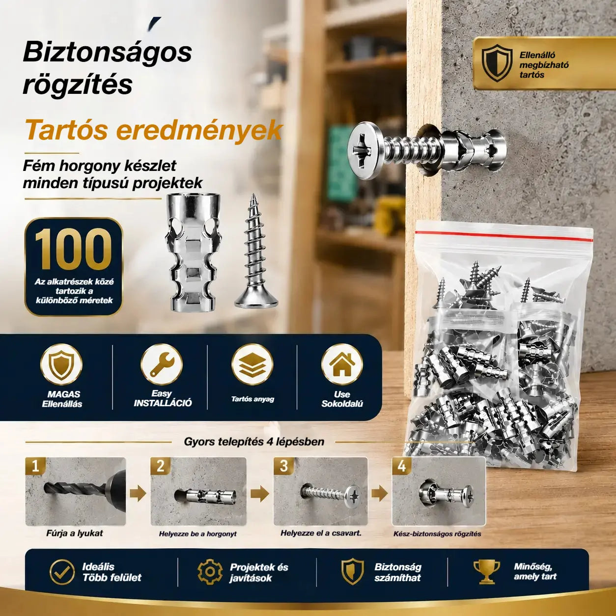 🛠️【100 pár 7900 Ft 】🔩 Önfúró gipszkarton dübelkészlet csavarokkal 🧱 – Könnyen telepíthető fali kiegészítők