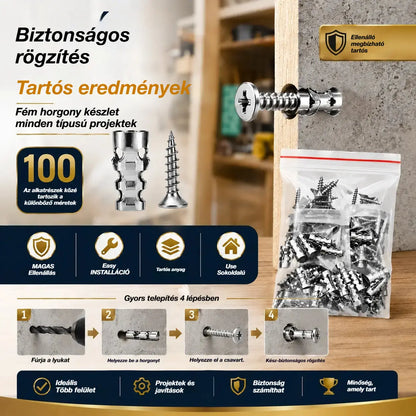 🛠️【100 pár 7900 Ft 】🔩 Önfúró gipszkarton dübelkészlet csavarokkal 🧱 – Könnyen telepíthető fali kiegészítők