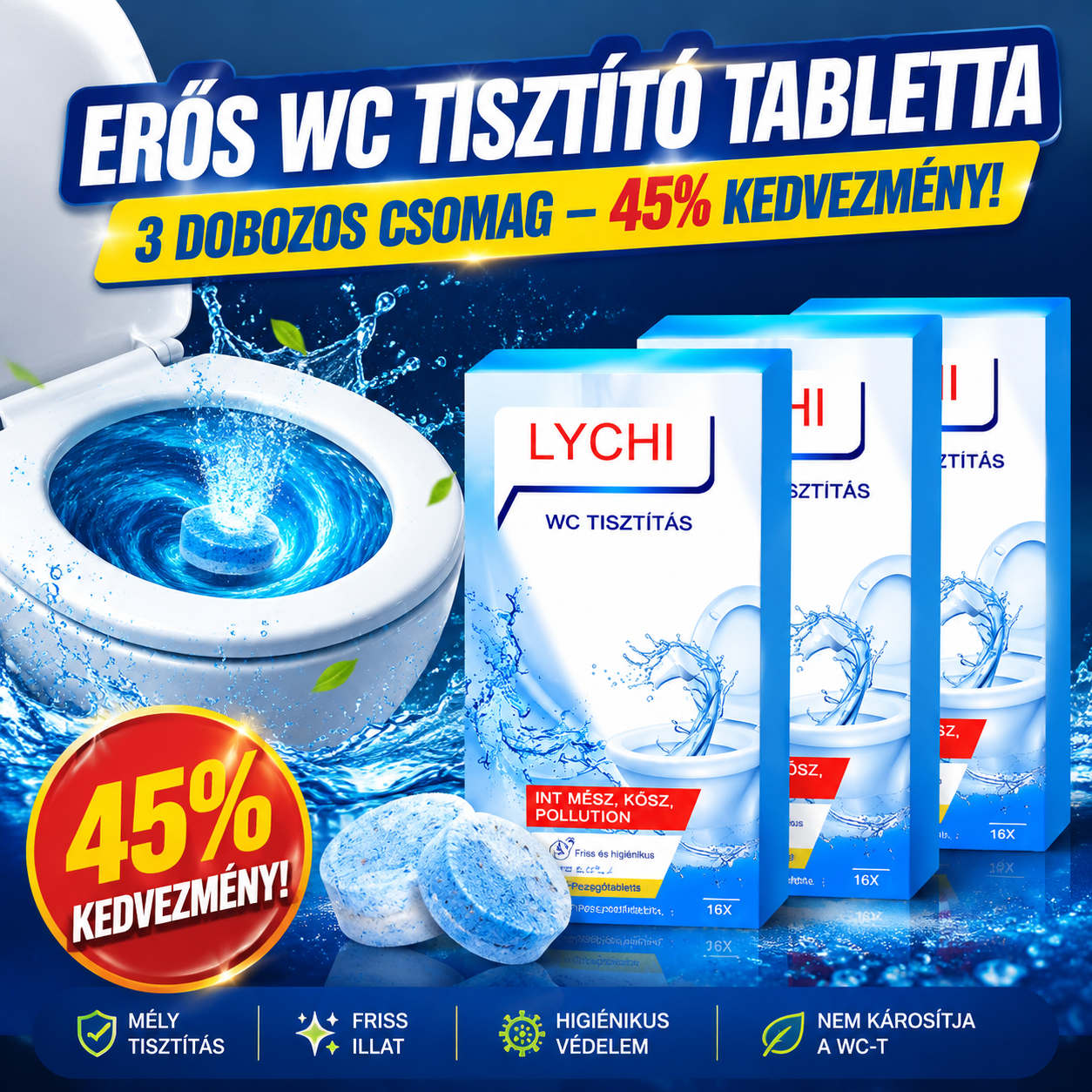 🌟【3 doboz】【45% OFF】Erős WC-tisztító pezsgőtabletták