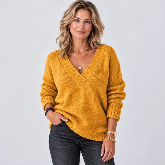 【S–3XL / 6 szín】Sima, V-nyakú kötött pulóver