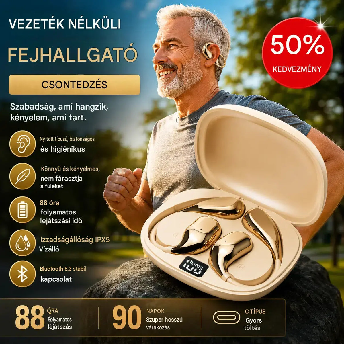 🔋Vezeték nélküli Bluetooth fülhallgató beépített fülhorgos csontvezetés nélkül 🎙️🎧