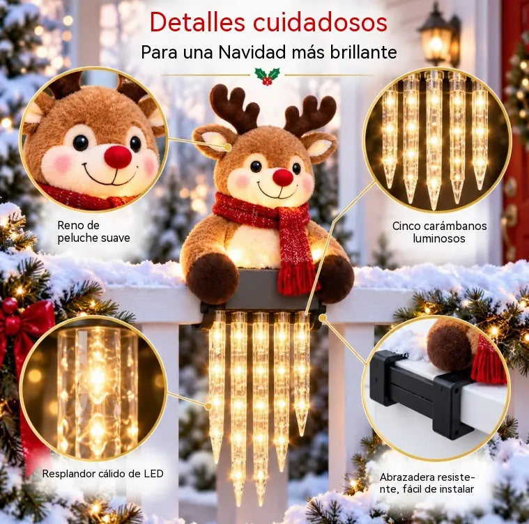 ☃️🎁 Decoración luminosa de muñeco de nieve para barandilla con carámbanos colgantes – Decoración navideña para el porche🎄