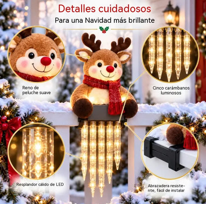 ☃️🎁 Decoración luminosa de muñeco de nieve para barandilla con carámbanos colgantes – Decoración navideña para el porche🎄