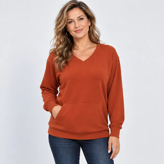 Női őszi/téli divatos V-nyakú pulóver (S-5XL) - Sima, bő hosszú ujjú, plus size lezser dzseki