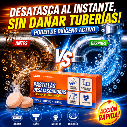 🏡💦Desatasco rápido de desagües: pastillas efervescentes con oxígeno activo, adecuadas para la limpieza diaria de desagües de cocina, inodoros, etc.