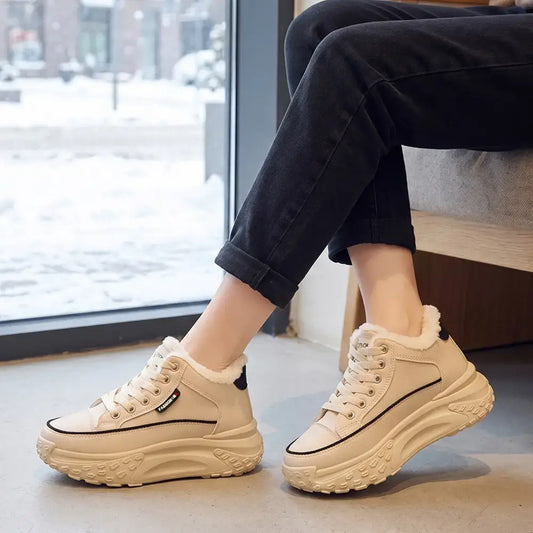 👟【35-40】Női magas szárú téli cipő, vastag belső szőrrel, párnázott talpú, sportos stílusú meleg cipő🥰