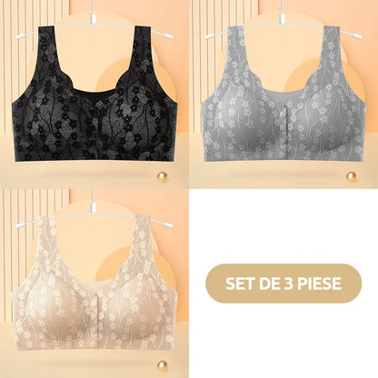 😍【Conjunto de 3 piezas】 ❤️【40-100 kg】👙Hermoso sujetador de encaje para mujer con cierre frontal, sin aros
