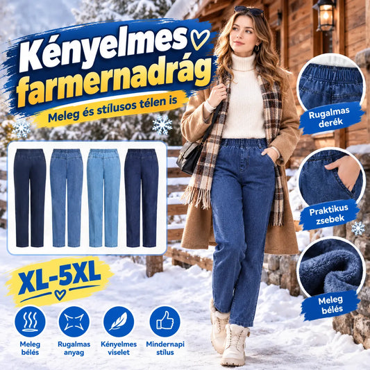 🔥【XL-5XL】Új női, egyenes szárú, sztreccs farmernadrág őszre/télre
