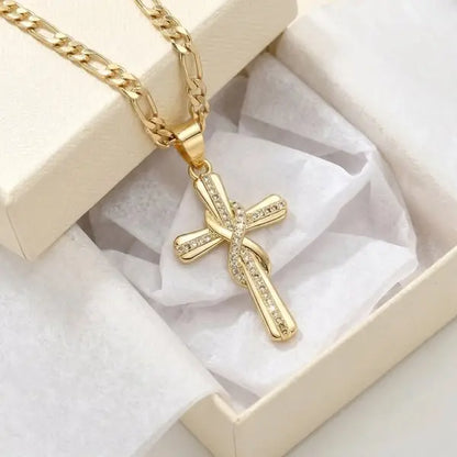 🎀💖 14 karátos gyémántokkal kirakott végtelen kereszt nyaklánc
