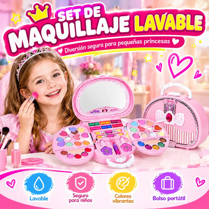 🏆OFERTA POR TIEMPO LIMITADO💄Set de Maquillaje Lavable para Niñas con Bolso Rosa Portátil