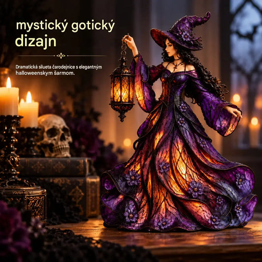 🧙‍♀️🎁【Časově omezená nabídka】 Gotická halloweenská figurka čarodějnice s LED lucernou 🧙‍♀️