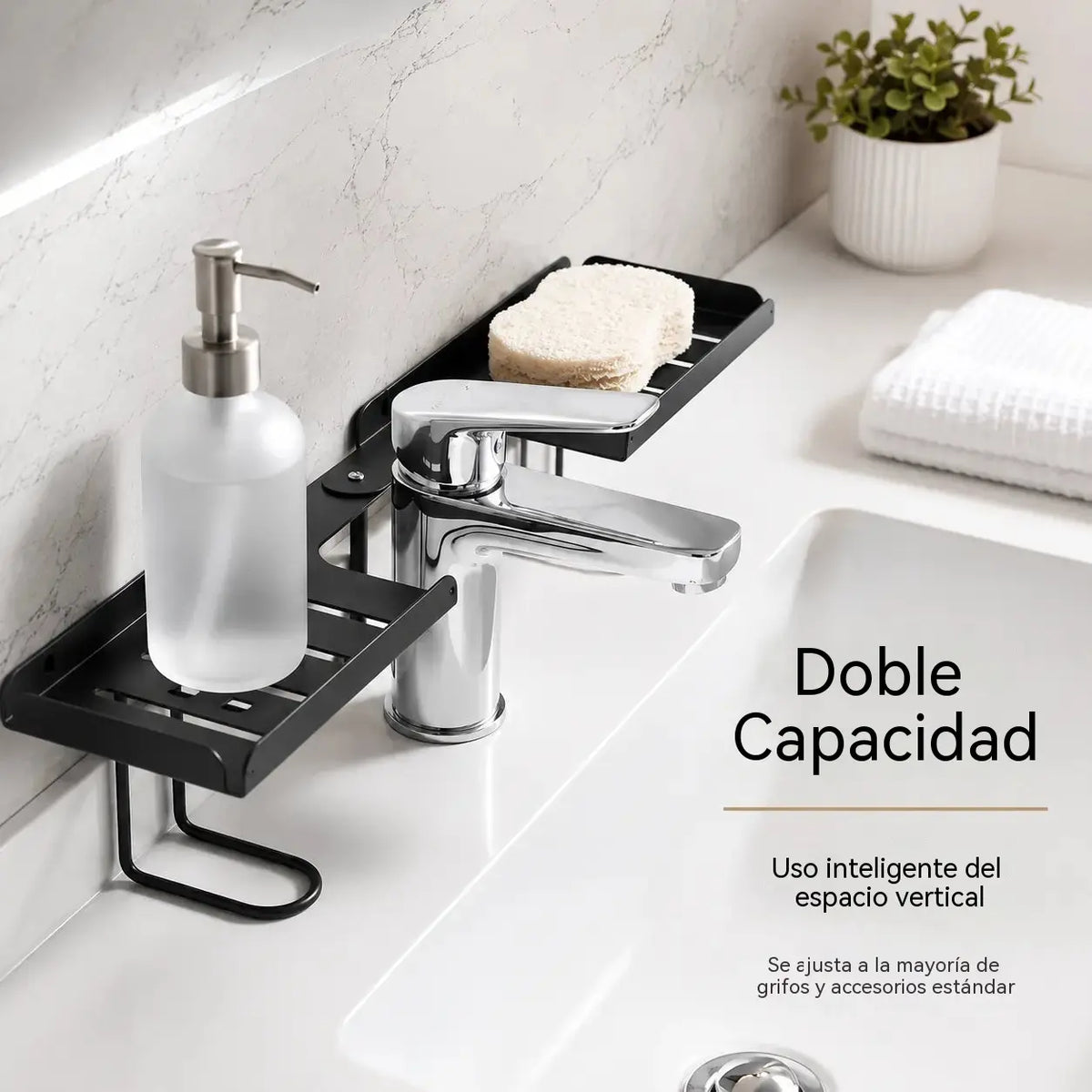 🏡🧼Organizador de estantes plegable de acero para colocar sobre el fregadero, estante de almacenamiento ajustable sin necesidad de taladrar ✅