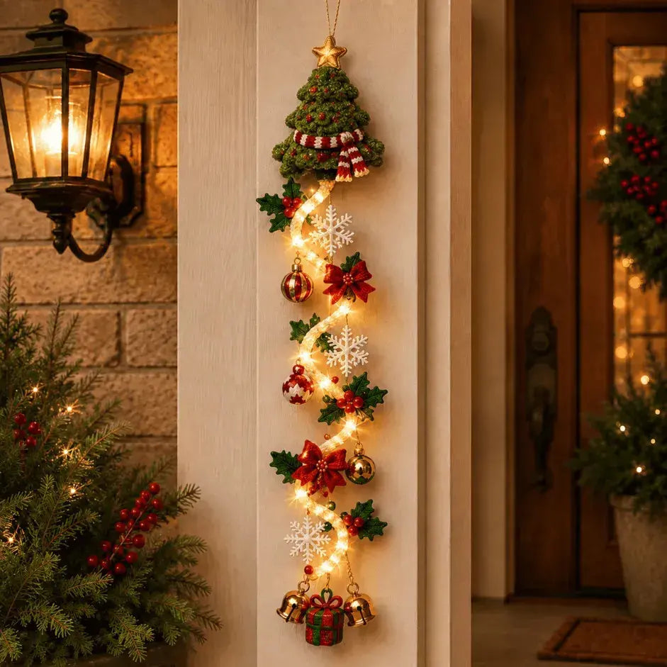 🎄 Božični okraski za vrata MerryCascade z osvetlitvijo | 6 prazničnih dizajnov, topla svetloba, 3D detajli in navpični dizajn, ki prihrani prostor ✨