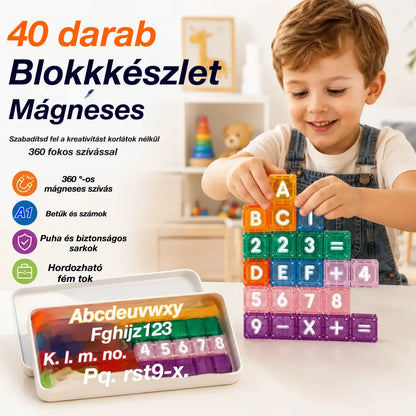 📢📢40% kedvezmény korlátozott ideig! 【40 építőkocka + tárolódoboz】⏰ Mágneses betű- és számépítő kockák gyerekeknek