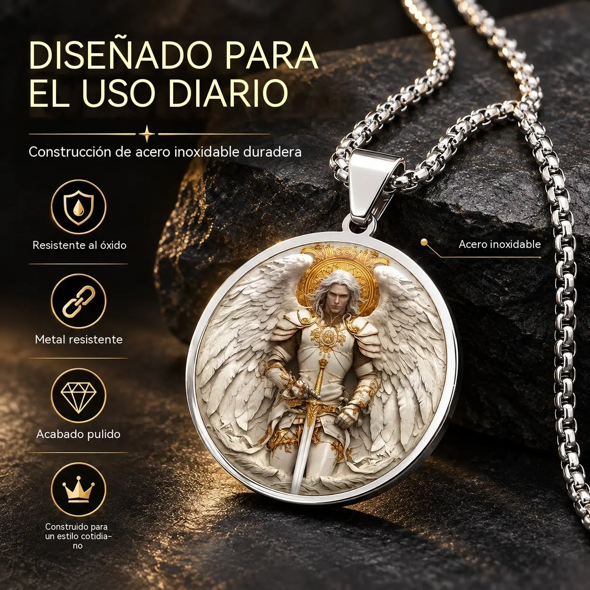 🔥【Compra 1 y llévate 1 gratis】⚔️🛡️Collar con colgante de guerrero ángel para hombre: fe, fuerza y protección.