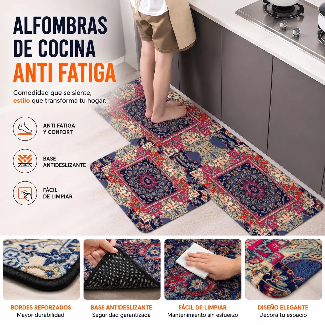 🔥【Compra 1 y llévate 1 gratis】🧽 (40*60 cm + 40*120 cm)✨ Alfombra de cocina de diatomita antideslizante súper absorbente