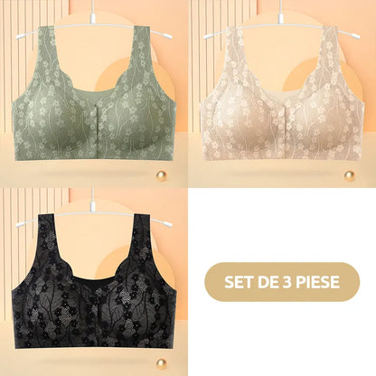 😍【Conjunto de 3 piezas】 ❤️【40-100 kg】👙Hermoso sujetador de encaje para mujer con cierre frontal, sin aros