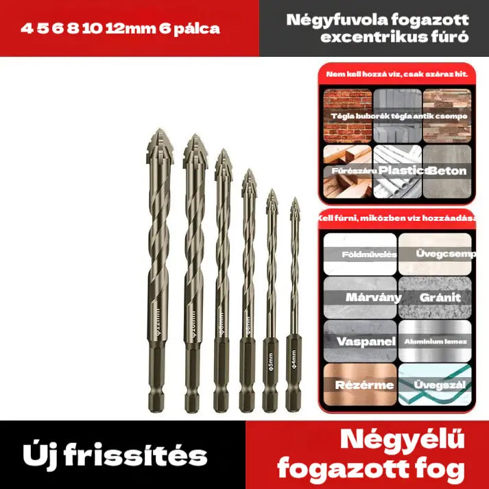 🛠🛠【6 db-os】【4+5+6+8+10+12 mm】Nagy szilárdságú 6 élű excentrikus fúrófej készlet