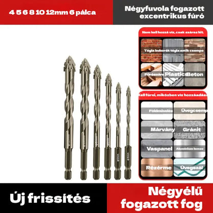 🛠🛠【6 db-os】【4+5+6+8+10+12 mm】Nagy szilárdságú 6 élű excentrikus fúrófej készlet