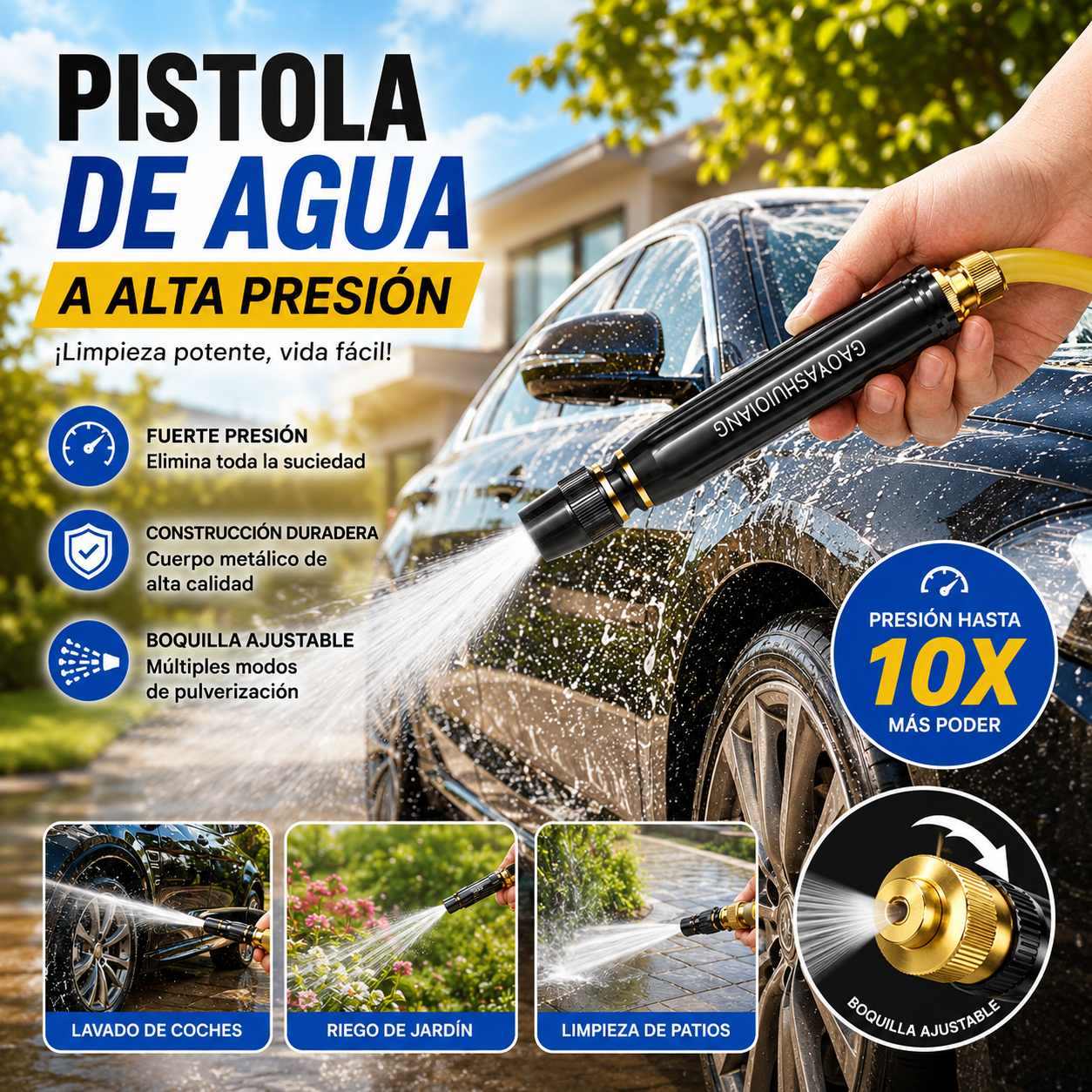 🔥【30% OFF】💧🚗Nueva boquilla de lavado de autos de alta presión, universal para regar flores, lavar autos y limpiar el suelo