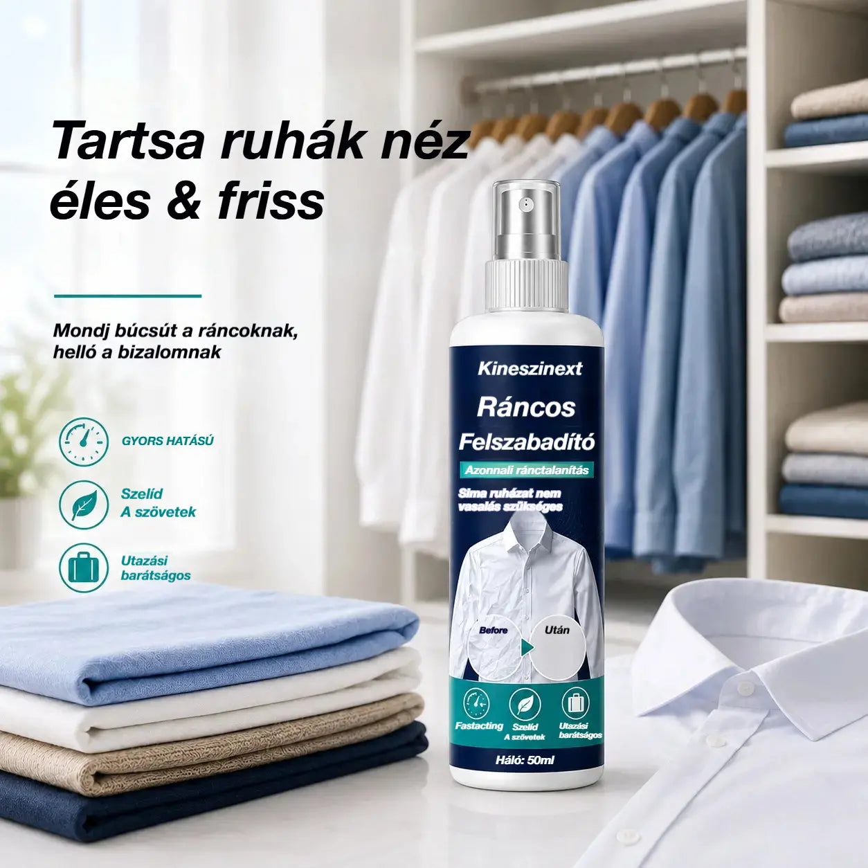 3 üveg 8900 Ft👔Ránctalanító spray ruhákra✨ Azonnali ránctalanítás - vasalásmentes, utazáshoz is tökéletes, statikus elektromosságmentes és friss.