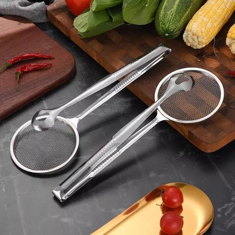 🍟🍗【3 piezas 25 euros【Compra 1 y llévate 2 gratis】】Pinzas y espumadera tipo araña 2 en 1: herramienta de acero inoxidable para freír y escurrir