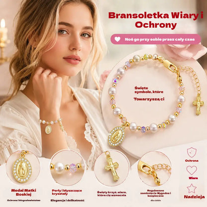 ✝️ Bransoletka z krzyżem i kamieniem szlachetnym platerowanym 18-karatowym złotem ----- Bransoletka z krzyżem i koralikami