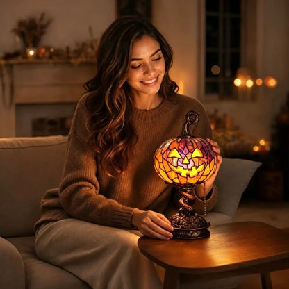 🔥Más vendido🔥👻🎃Lámpara de mesa luminosa con forma de calabaza - Lámpara de mesa de estilo retro con vidrieras