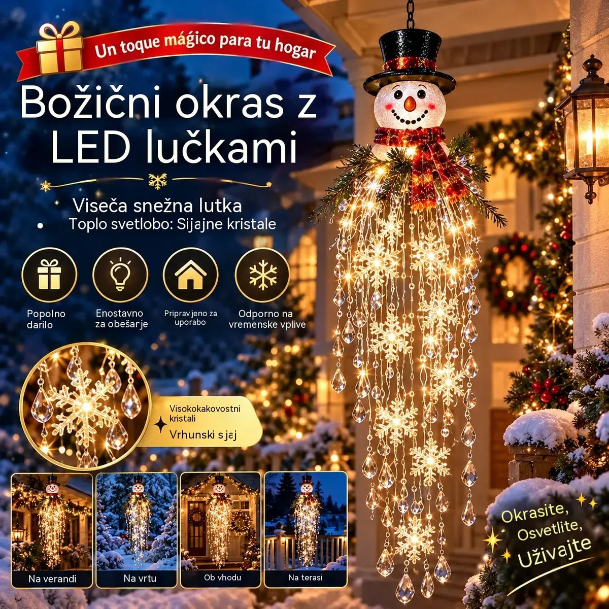 🔥 Danes 50 % popust 🎅 Viseča božična snežinkasta LED-lučka s kristalnim videzom | Čaroben sijaj za vašo verando ✨