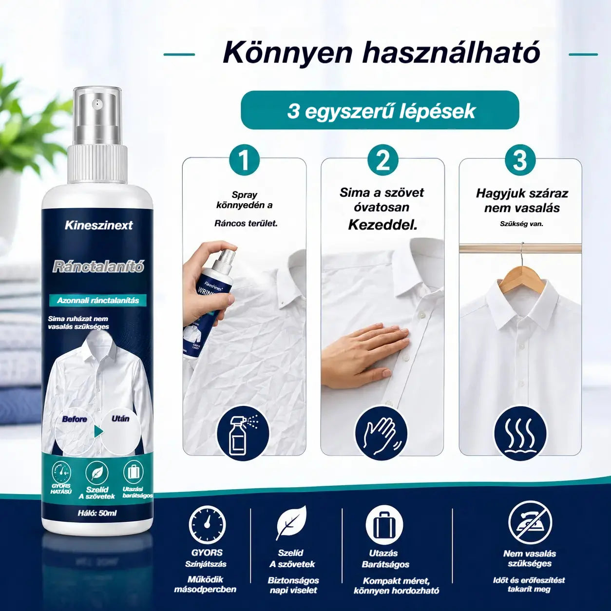 3 üveg 8900 Ft👔Ránctalanító spray ruhákra✨ Azonnali ránctalanítás - vasalásmentes, utazáshoz is tökéletes, statikus elektromosságmentes és friss.