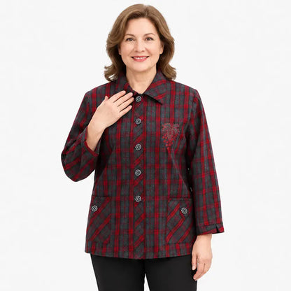 🧥【XL-8XL】Könnyű, galléros női kockás ing – tökéletes tavaszra és őszre; nagy méretek, érett hölgyek számára.
