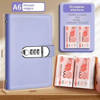 📓💰🔐Se utiliza una libreta protegida con contraseña para guardar cheques, dinero en efectivo, tarjetas bancarias y diversos comprobantes.