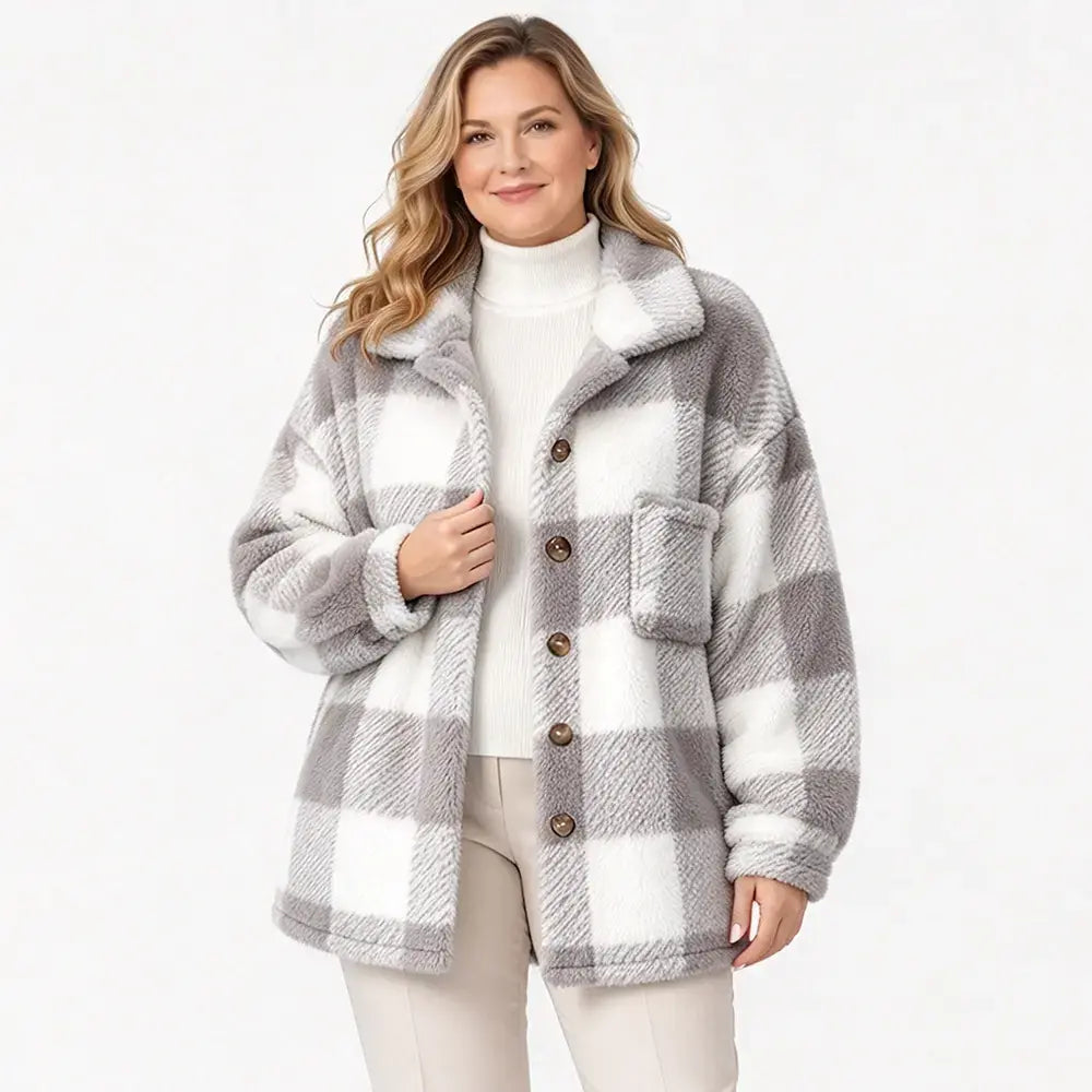 🧥【S-5XL】Női kockás plüss kabát, vastag szőrös anyag, laza fazonú, őszi-téli meleg dzseki🥰
