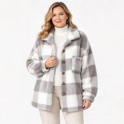 🧥【S-5XL】Női kockás plüss kabát, vastag szőrös anyag, laza fazonú, őszi-téli meleg dzseki🥰