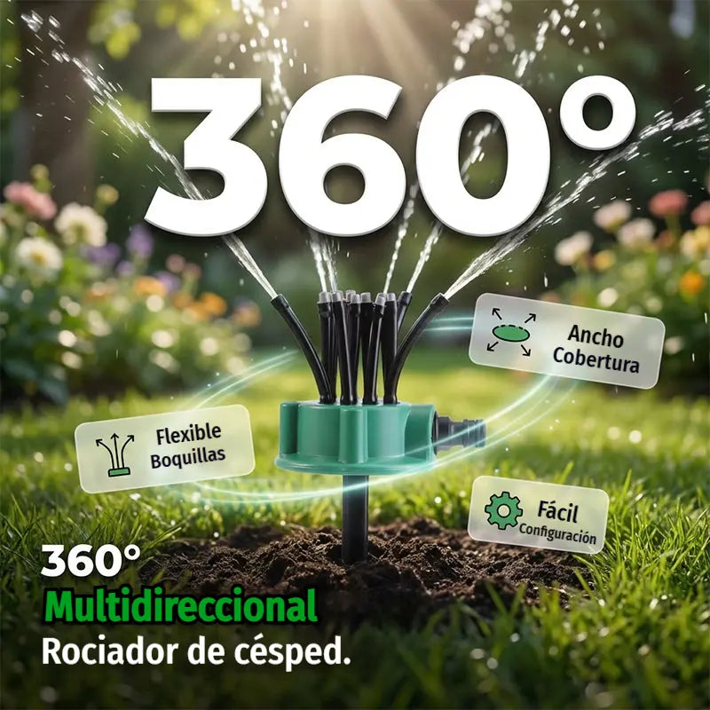 💦🌿Aspersor automático multicabezal de jardín de 360°
