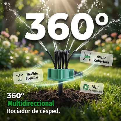 💦🌿Aspersor automático multicabezal de jardín de 360°