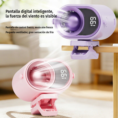 🌀 Ventilador manos libres con pantalla LED, clip integrado y 199 niveles de ajuste