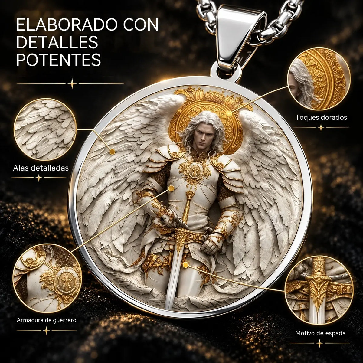 🔥【Compra 1 y llévate 1 gratis】⚔️🛡️Collar con colgante de guerrero ángel para hombre: fe, fuerza y protección.