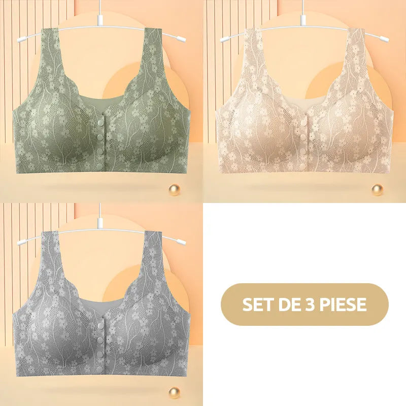 😍【Conjunto de 3 piezas】 ❤️【40-100 kg】👙Hermoso sujetador de encaje para mujer con cierre frontal, sin aros