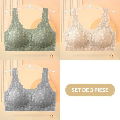 😍【Conjunto de 3 piezas】 ❤️【40-100 kg】👙Hermoso sujetador de encaje para mujer con cierre frontal, sin aros