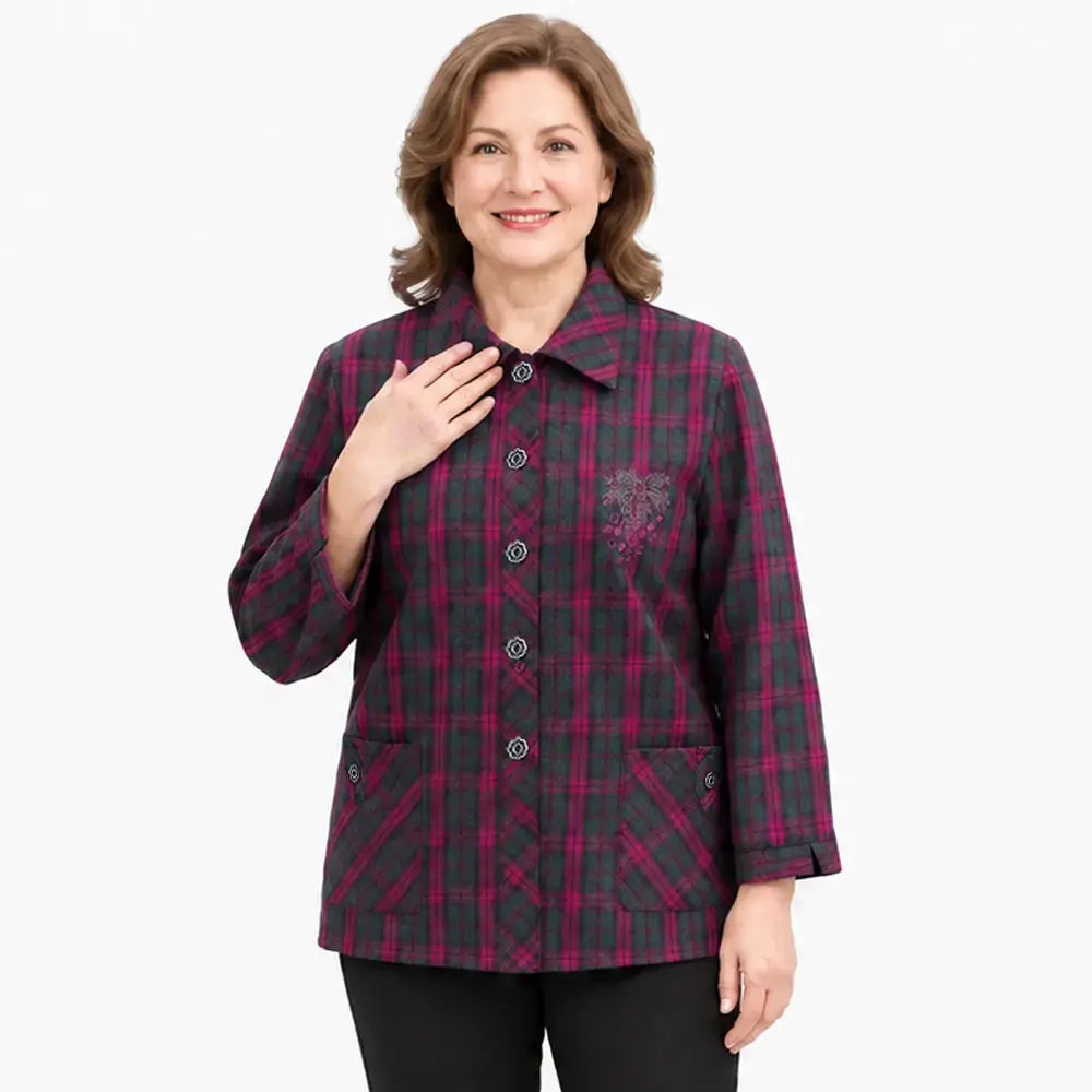 🧥【XL-8XL】Könnyű, galléros női kockás ing – tökéletes tavaszra és őszre; nagy méretek, érett hölgyek számára.