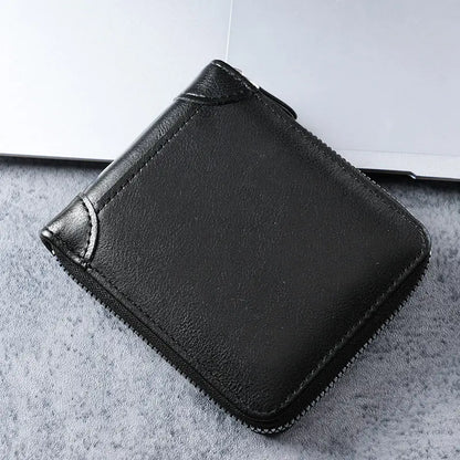 ✨🎁Cartera retro para hombre de piel sintética con cremallera, tarjetero/monedero plegable.