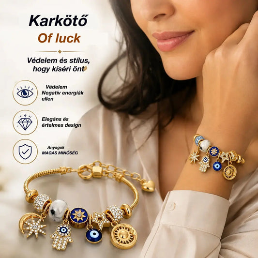🌟Női karkötő csillagos égbolt mintával | Hold, Hamsa kéz, gonosz szem és életfa
