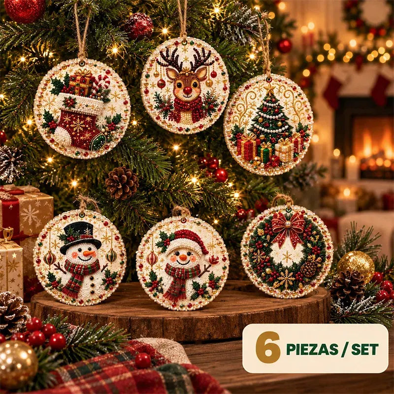 🎄 6 részes DIY gyémántkirakós karácsonyi díszkészlet – Kreatív családi projekt, amely tökéletes a karácsonyfára, ablakba vagy ajándéknak!
