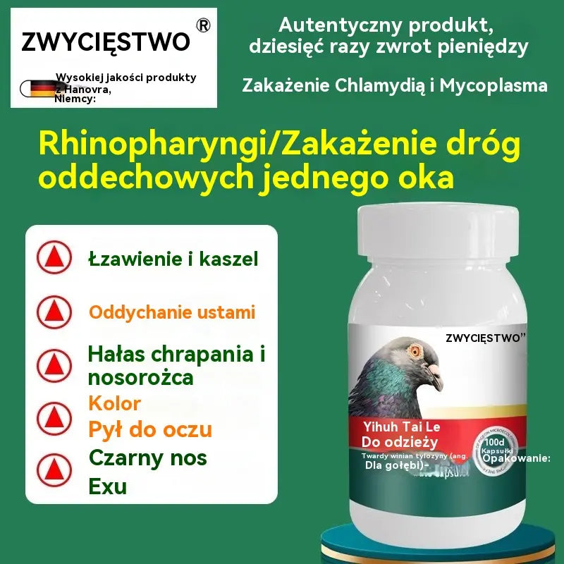 🔥【100 tabletek】🕊️Specjalny lek dla gołębi, stosowany w leczeniu kaszlu, świszczącego oddechu, łzawienia, niewyraźnego widzenia, jaglicy i czarno-czerwonej wydzieliny z nosa