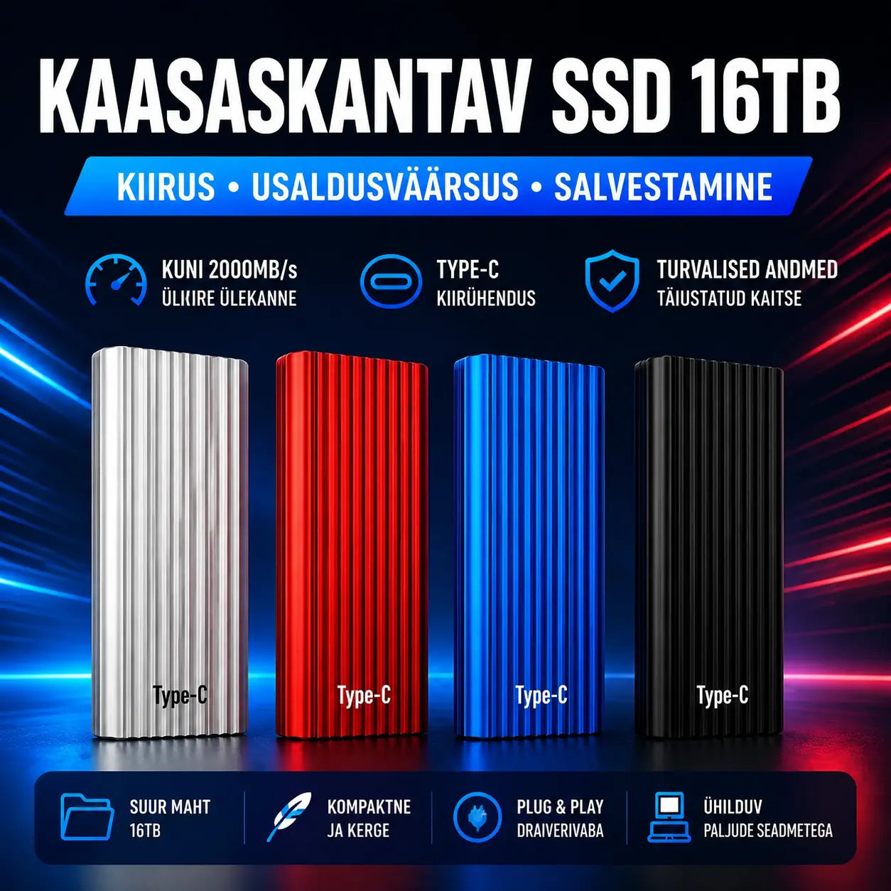 🏆Ajapiiratud pakkumine⚡ 🔥16TB suure mahutavusega mini kaasaskantav SSD-draiv USB Type-C pordiga